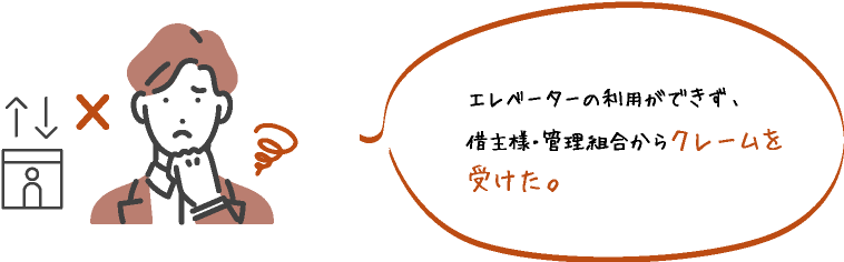 エレベーターの利用ができず､借主様・管理組合からクレームを受けた｡